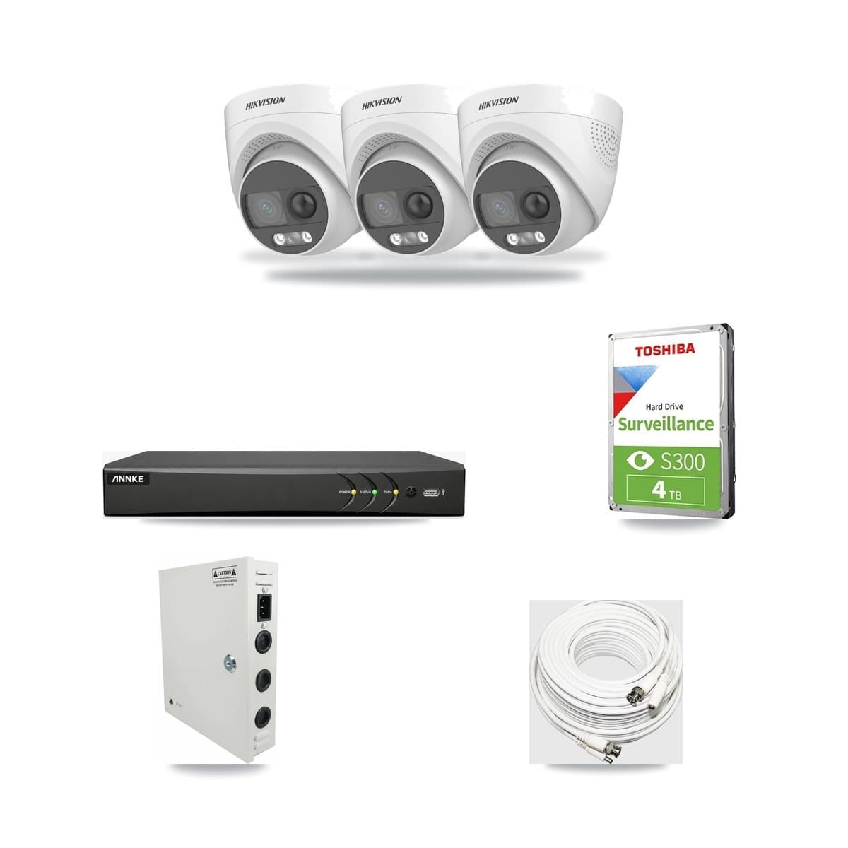 Hikvision & ANNKE 4-Channel 5MP CCTV Kit — 3 DS-2CE72KF3T Turret Cameras + 4TB Recording - Image 1