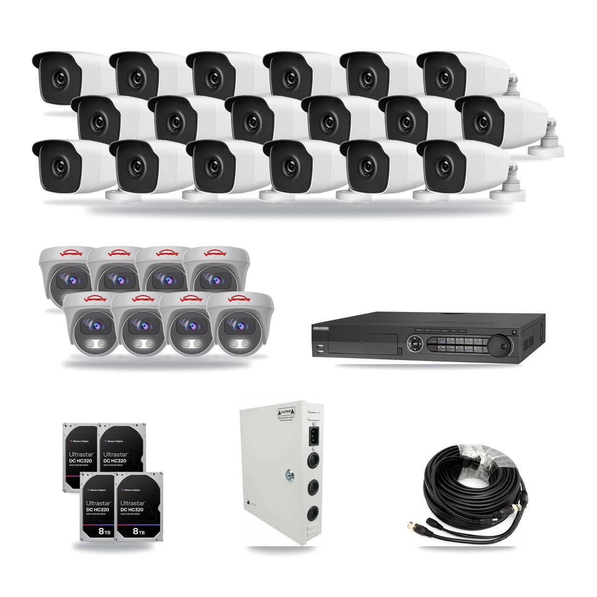 32-Channel 3MP – 5MP CCTV Kit — 18 3MP Bullet + 8 5MP Cameras + 4× 8TB Recording - Image 1