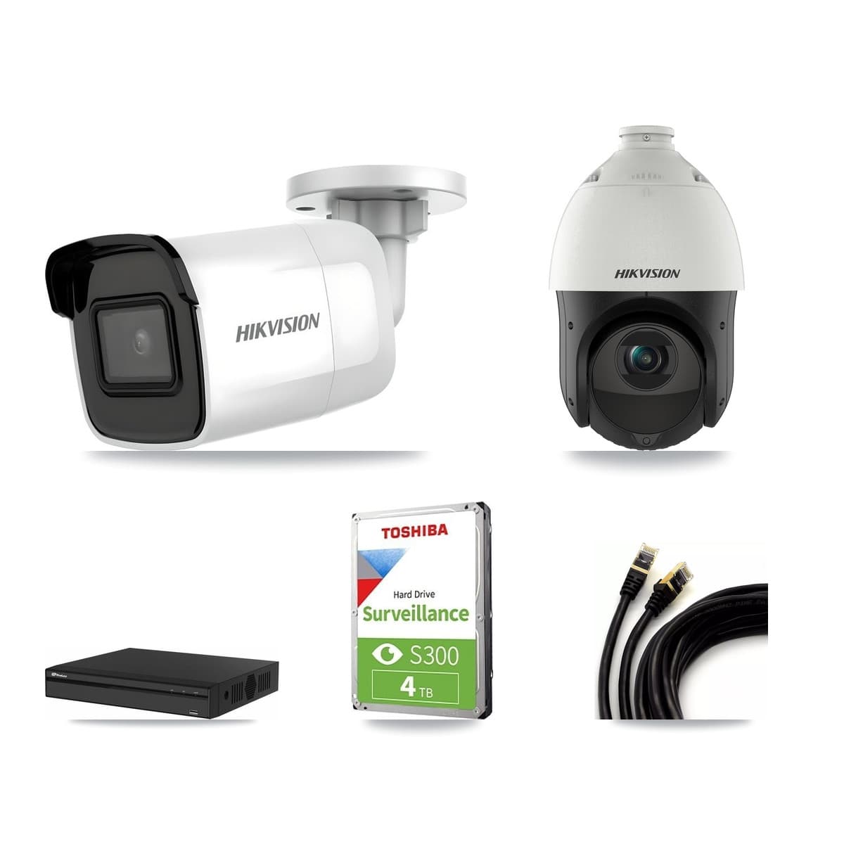 Prolux 4-channel CCTV kit: 2 cameras (1× 4K Bullet + 1× 4MP PTZ), 4TB hard drive