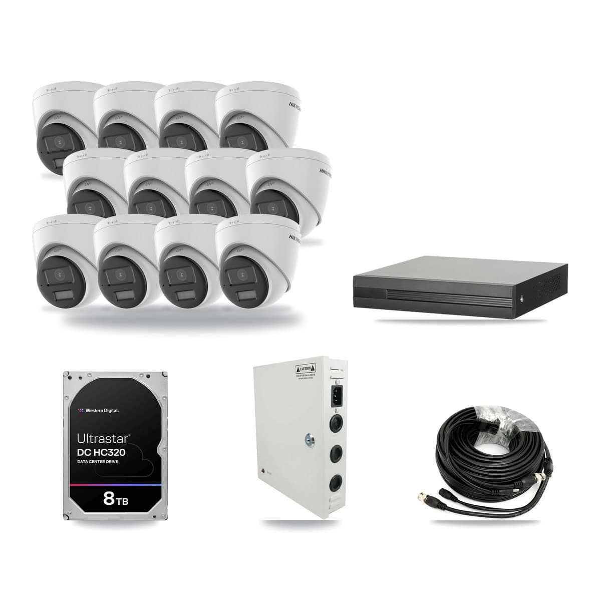 16-channel CCTV kit: 12 cameras (12× 5MP Turret), 8TB hard drive