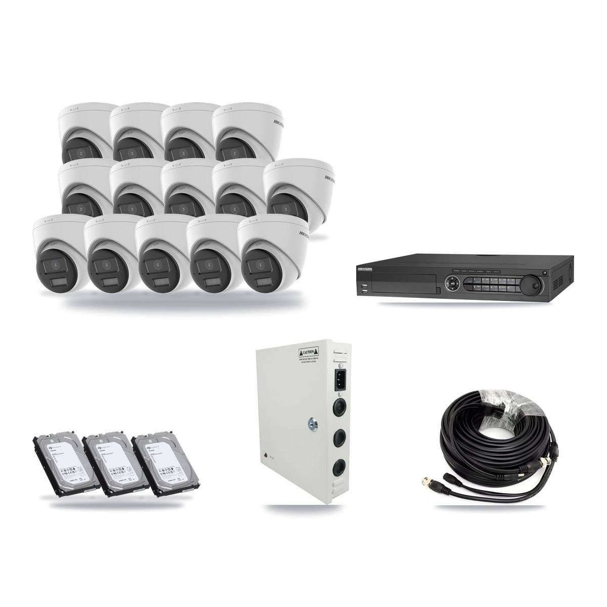 Hikvision 32-channel CCTV kit: 14 cameras (14× 5MP Turret), 3× 6TB hard drive