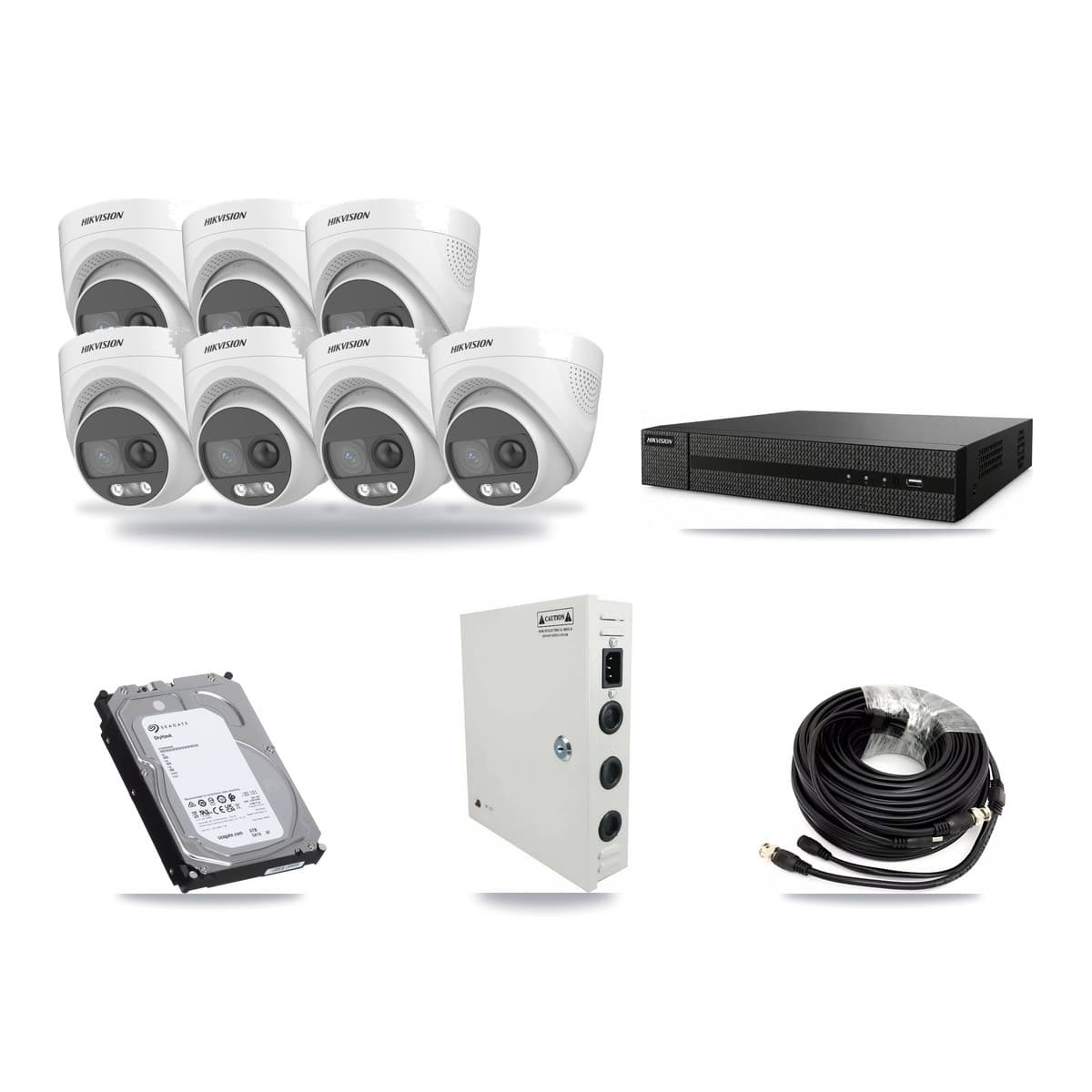 8-channel CCTV kit: 7 cameras (7× 5MP Turret), 6TB hard drive