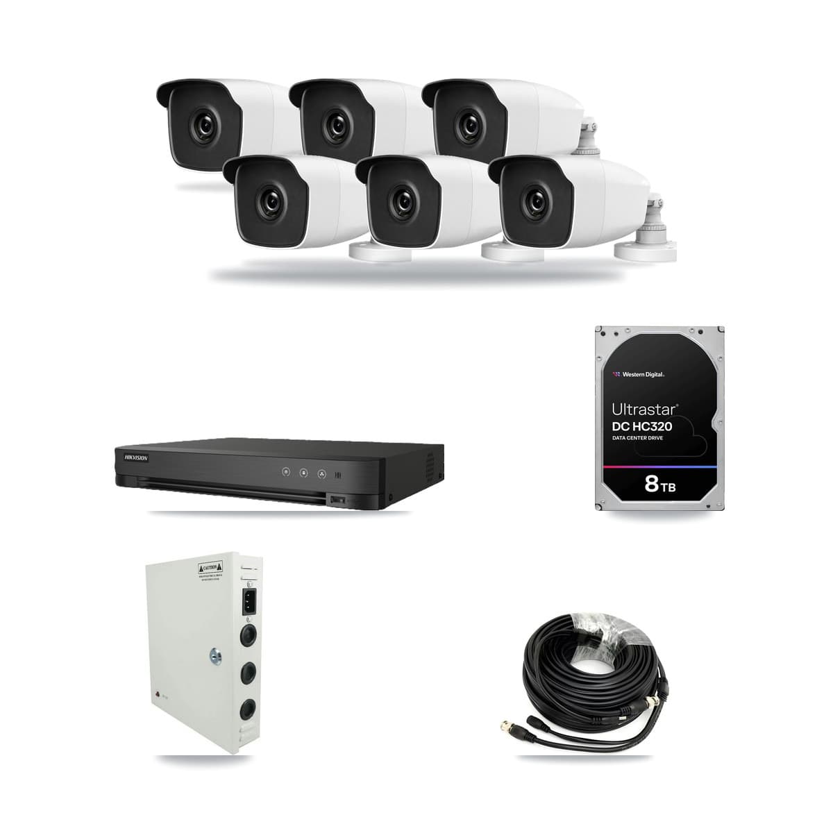 Hikvision 8-channel CCTV kit: 6 cameras (6× 3MP Bullet), 8TB hard drive