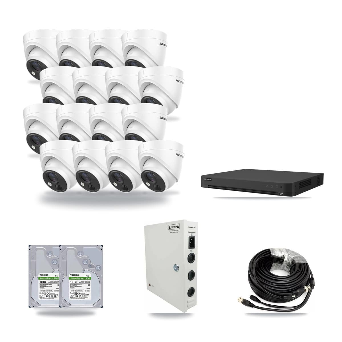 Hikvision 32-Channel 5MP CCTV Kit — 16 DS-2CE71H0T Turret Cameras + 2× 10TB Recording - Image 1
