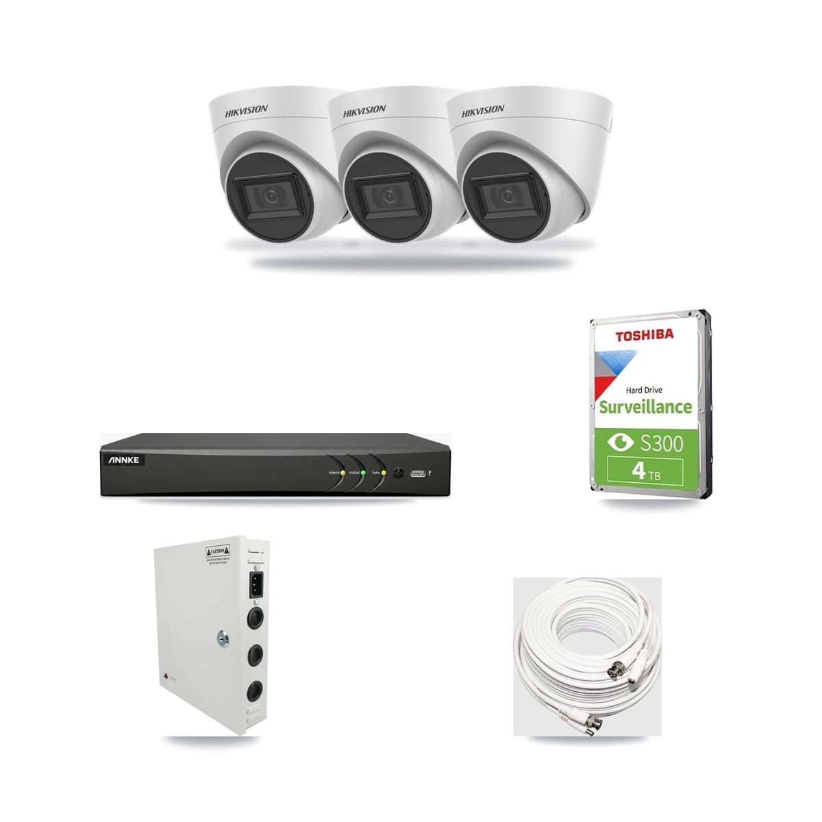 Hikvision & ANNKE 4-Channel 5MP CCTV Kit — 3 White Turret Cameras + 4TB Recording - Image 1