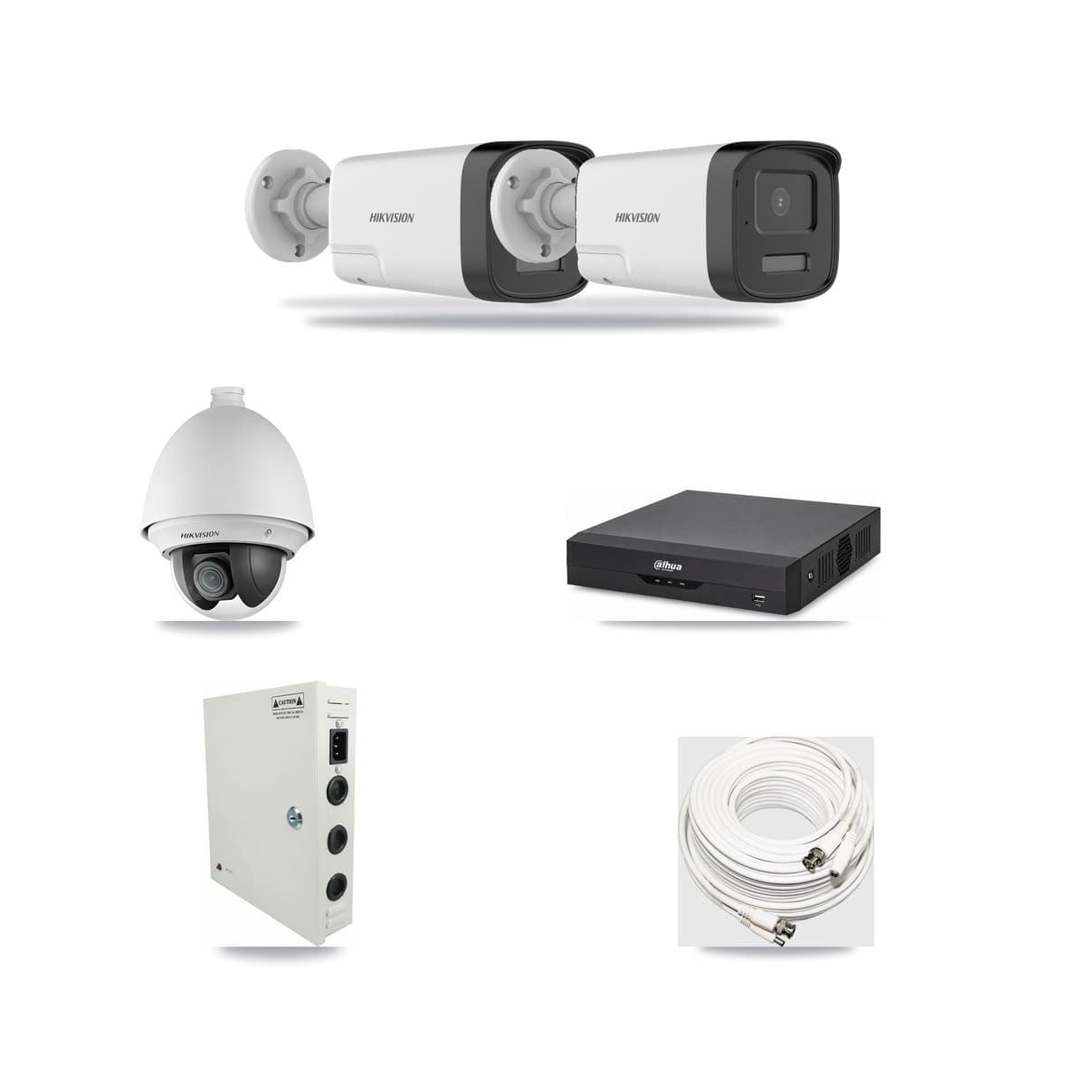 Hikvision & Dahua 4-Channel 2MP – 5MP CCTV Kit — 1 DS-2AE4225T 2MP PTZ + 2 DS-2CE17K0T 5MP Bullet Cameras + 3TB Recording - Image 1