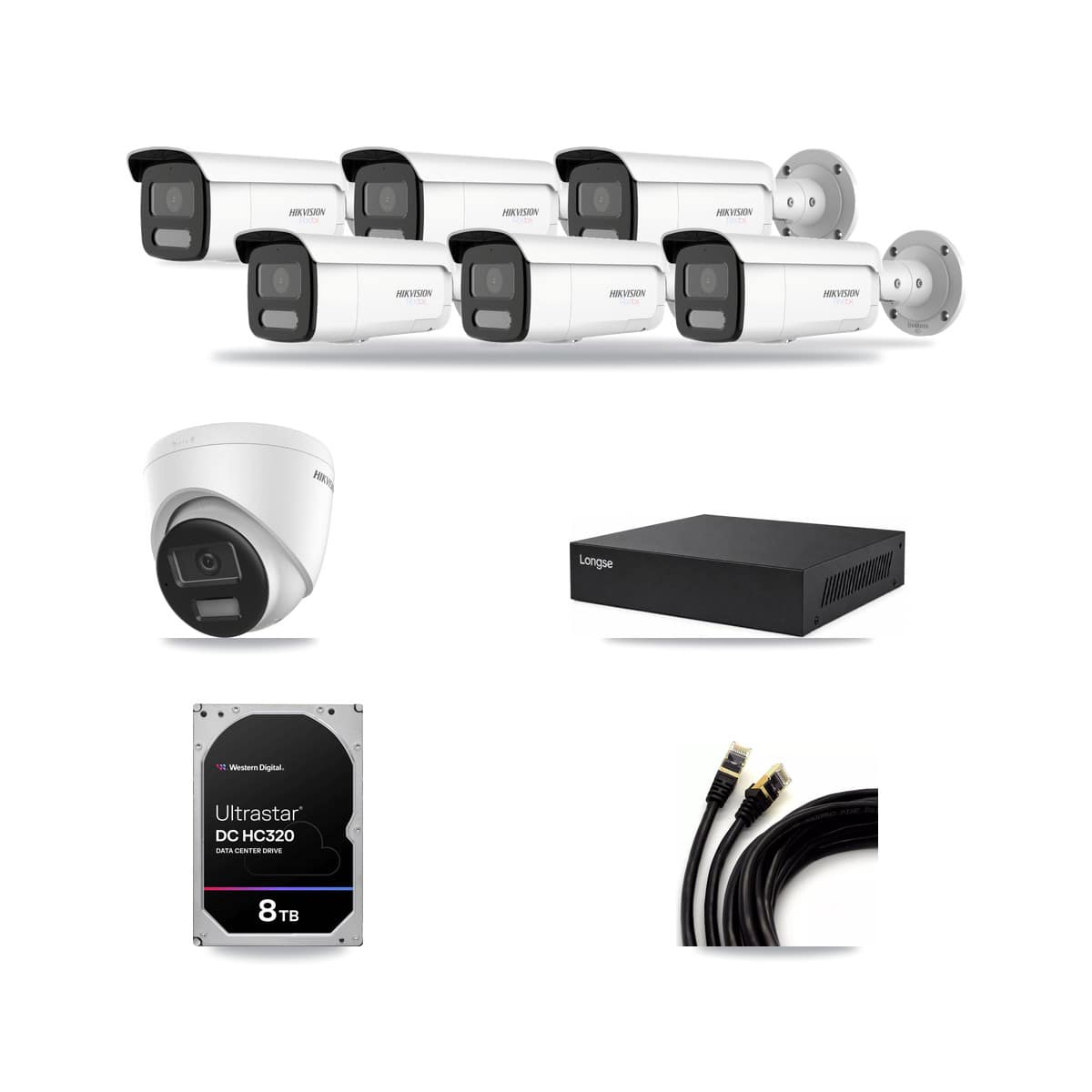 Hikvision & Longse 8-Channel 4K CCTV Kit — 1 Turret + 6 Bullet Cameras + 8TB Recording - Image 1