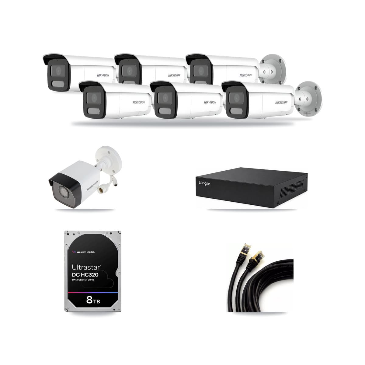 Hikvision & Longse 8-Channel 4MP – 5MP CCTV Kit — 1 5MP + 6 4MP Bullet Cameras + 8TB Recording - Image 1