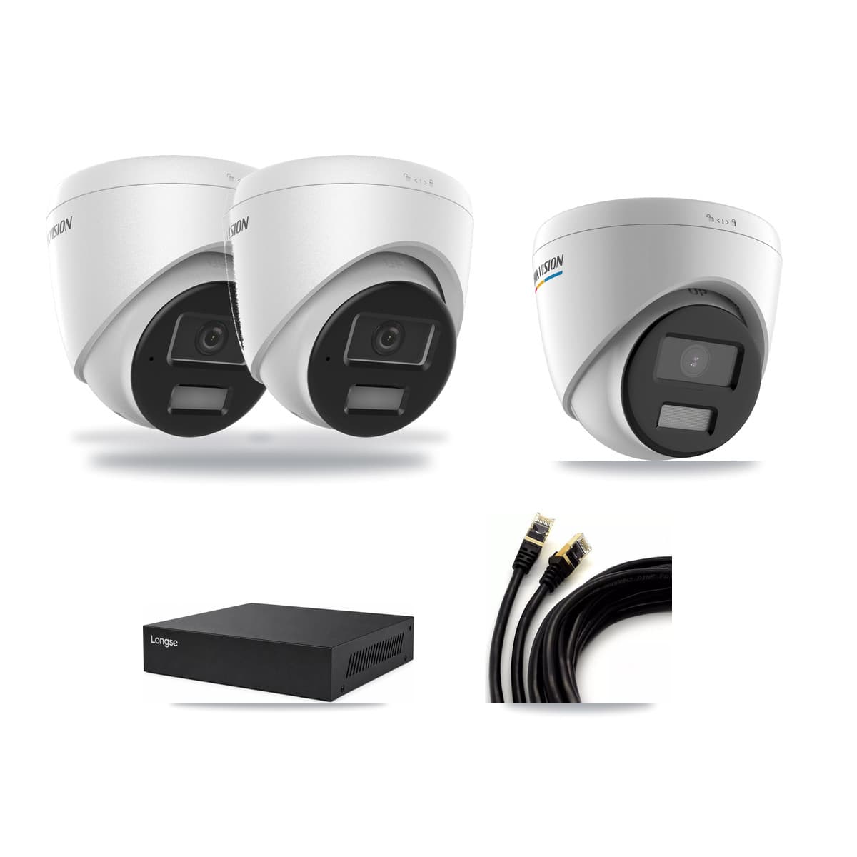 Longse 8-channel CCTV kit: 3 cameras (2× 4MP Turret + 1× 2MP Turret), 3TB hard drive