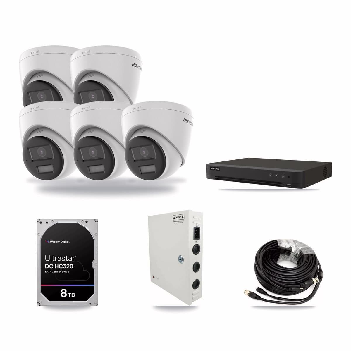 Hikvision 8-channel CCTV kit: 5 cameras (5× 4K Turret), 8TB hard drive