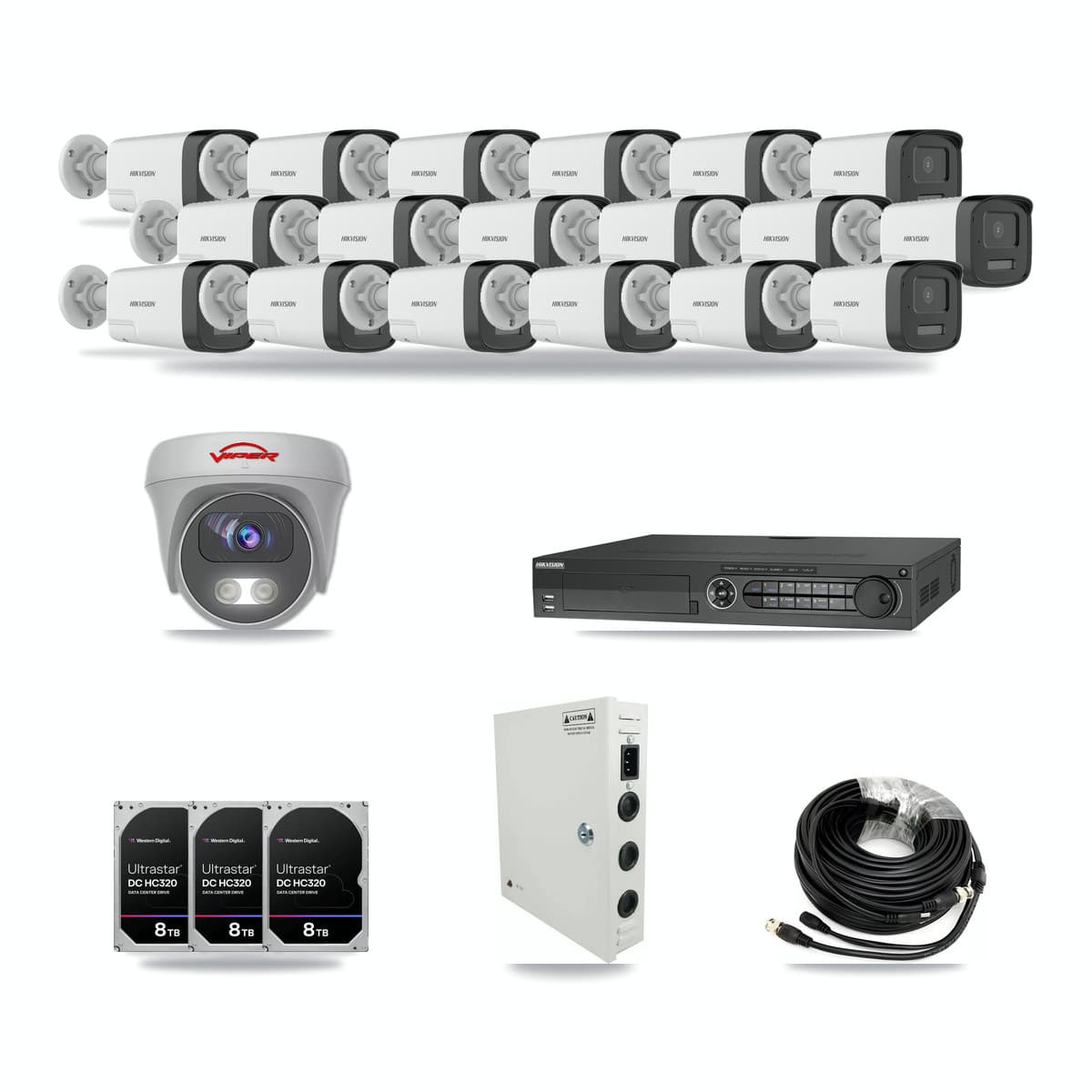 Hikvision & Viper 32-Channel 5MP CCTV Kit — 18 DS-2CE17K0T Bullet + 1 VIPER-5MP-3K Cameras + 3× 8TB Recording - Image 1