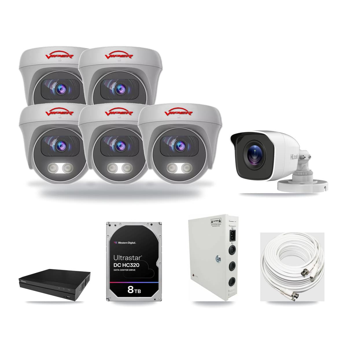 8-Channel 4MP – 5MP CCTV Kit — 1 4MP Bullet + 5 White 5MP Cameras + 8TB Recording (PXD-5208AN Recorder) - Image 1