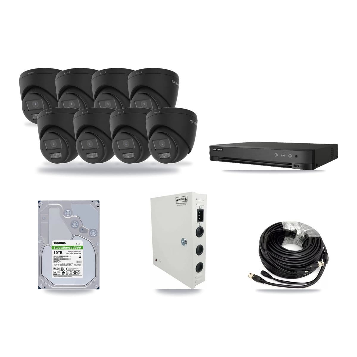 Hikvision 8-channel CCTV kit: 8 cameras (8× 4K Turret), 10TB hard drive