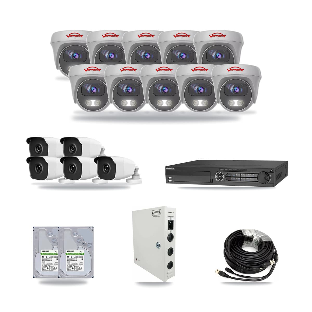 32-Channel 3MP – 5MP CCTV Kit — 5 3MP Bullet + 10 5MP Cameras + 2× 10TB Recording - Image 1