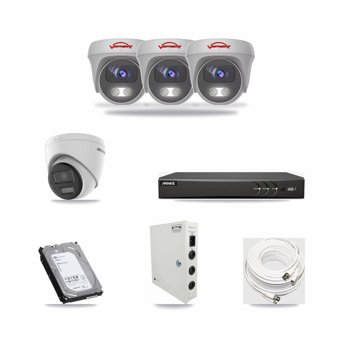 4-Channel 5MP – 4K CCTV Kit — 1 4K Turret + 3 White 5MP Cameras + 6TB Recording (AN-DV4-8MP Recorder) - Image 1