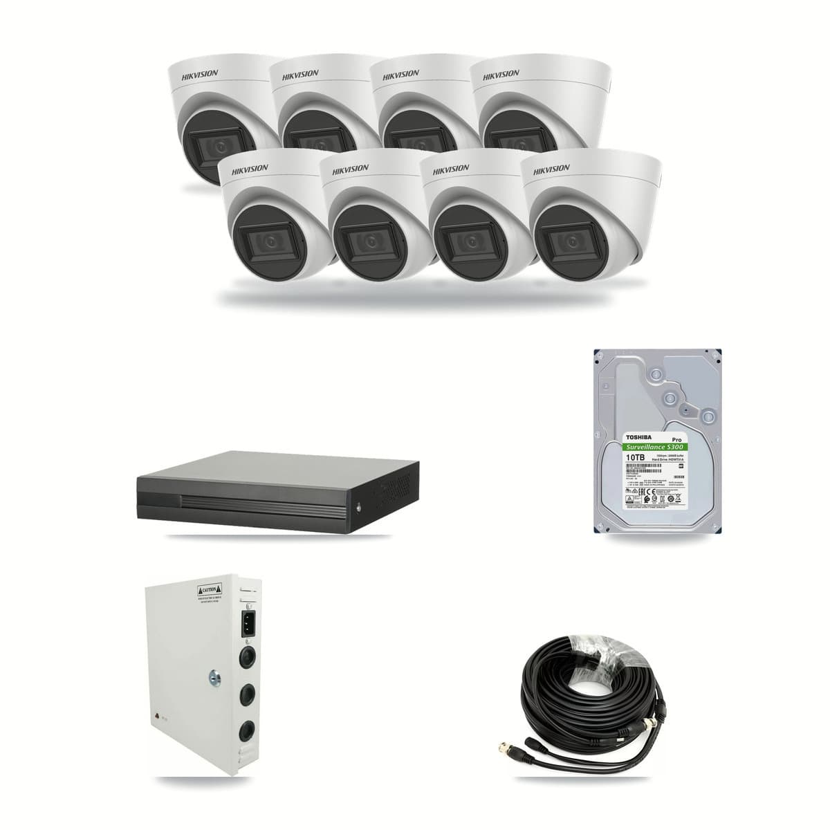 8-channel CCTV kit: 8 cameras (8× 5MP Turret), 10TB hard drive
