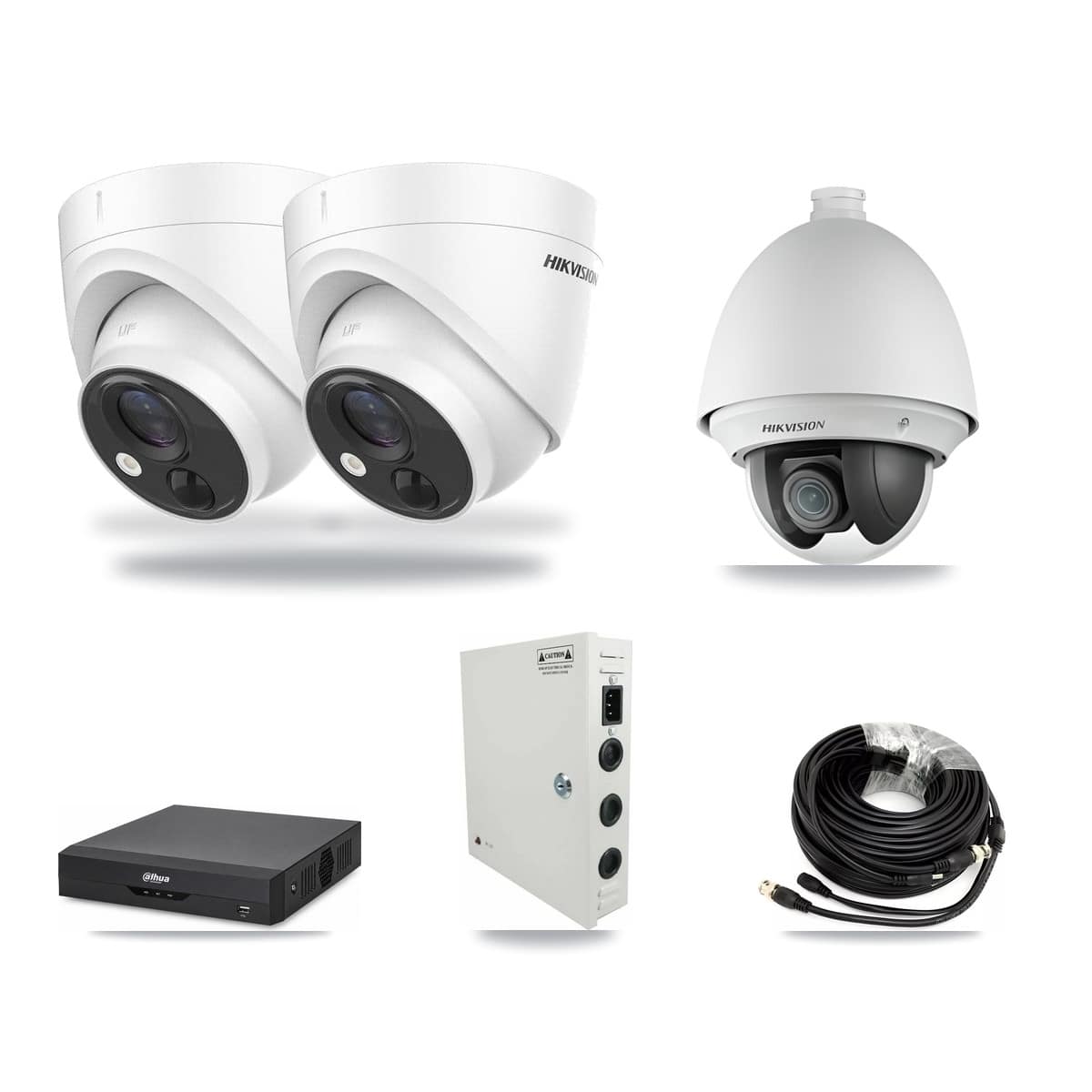 Dahua 4-channel CCTV kit: 3 cameras (2× 5MP Turret + 1× 2MP PTZ), 3TB hard drive