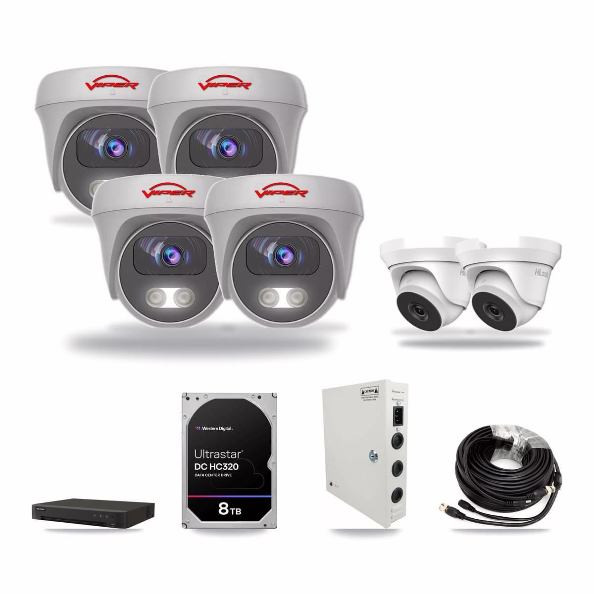16-Channel 4MP – 5MP CCTV Kit — 2 4MP Turret + 4 White 5MP Cameras + 8TB Recording (IDS-7216HQHI Recorder) - Image 1