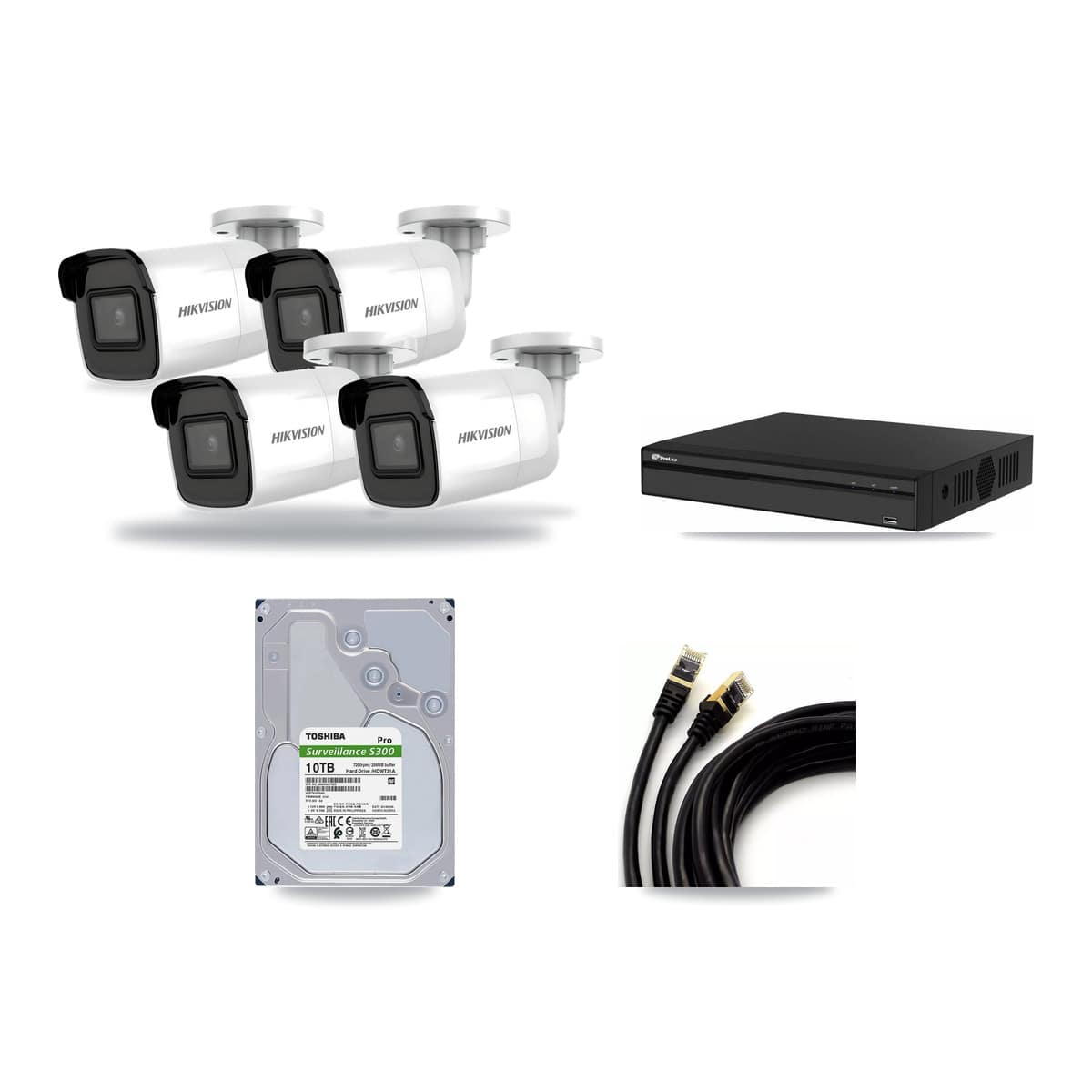 Prolux 4-channel CCTV kit: 4 cameras (4× 4K Bullet), 10TB hard drive