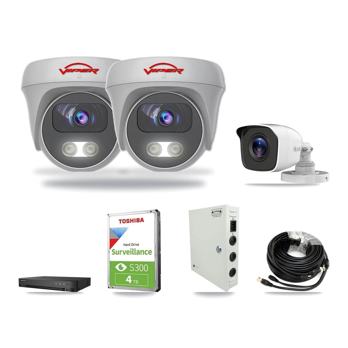 4-Channel 4MP – 5MP CCTV Kit — 1 4MP Bullet + 2 White 5MP Cameras + 4TB Recording (DS-7204HUHI Recorder) - Image 1