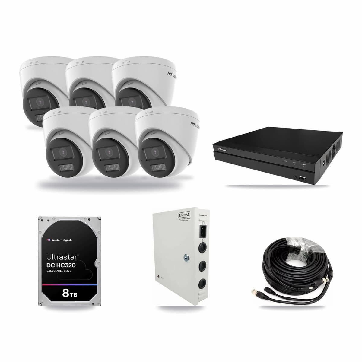 Prolux 8-channel CCTV kit: 6 cameras (6× 5MP Turret), 8TB hard drive
