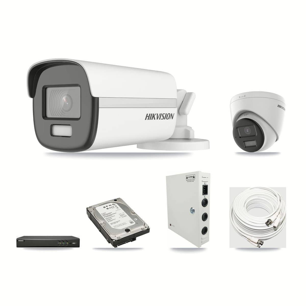 Hikvision & ANNKE 4-Channel 4K CCTV Kit — 1 Bullet + 1 Turret Cameras + 5TB Recording - Image 1