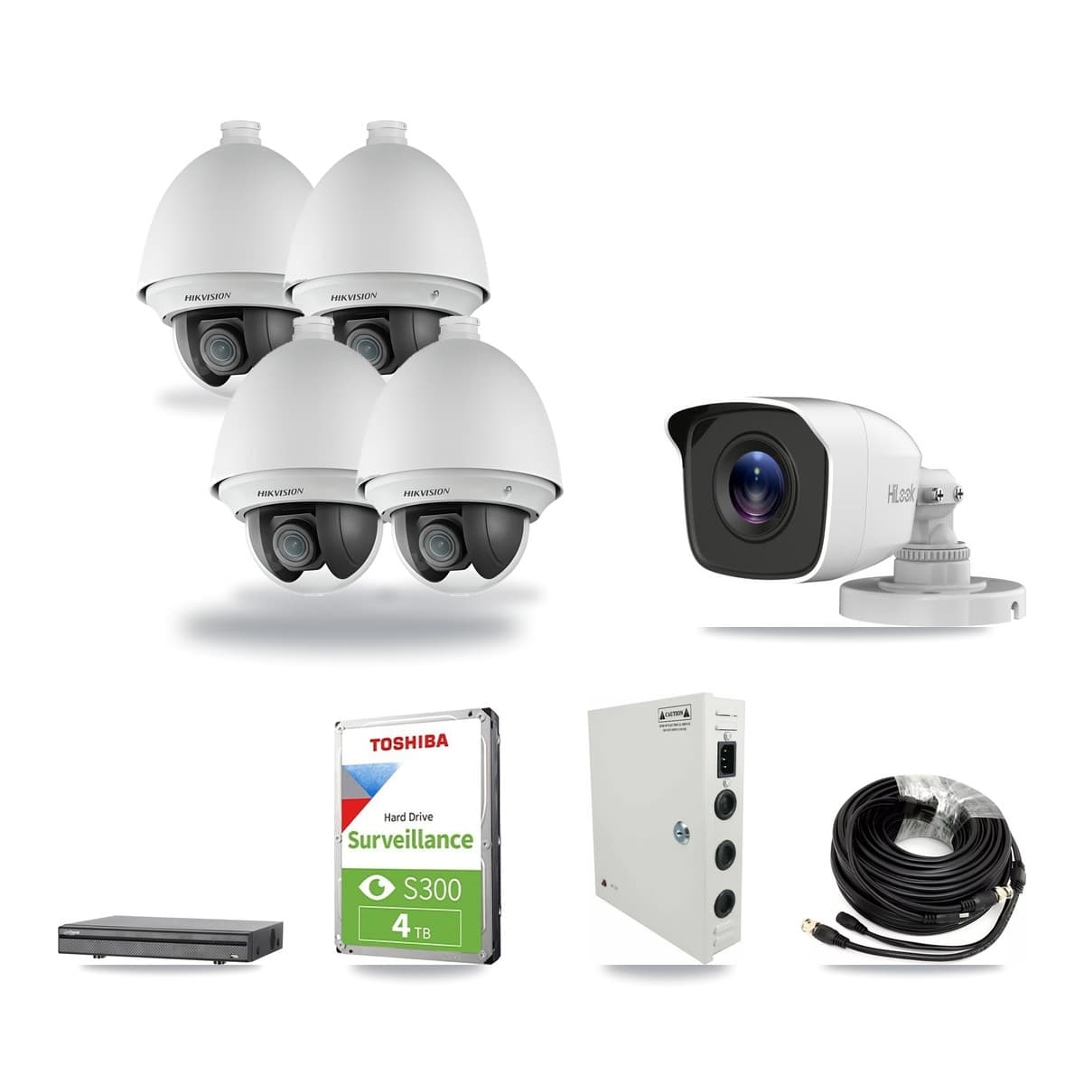 8-Channel 2MP – 4MP CCTV Kit — 4 2MP PTZ + 1 4MP Bullet Cameras + 4TB Recording (DH-XVR5108H Recorder) - Image 1