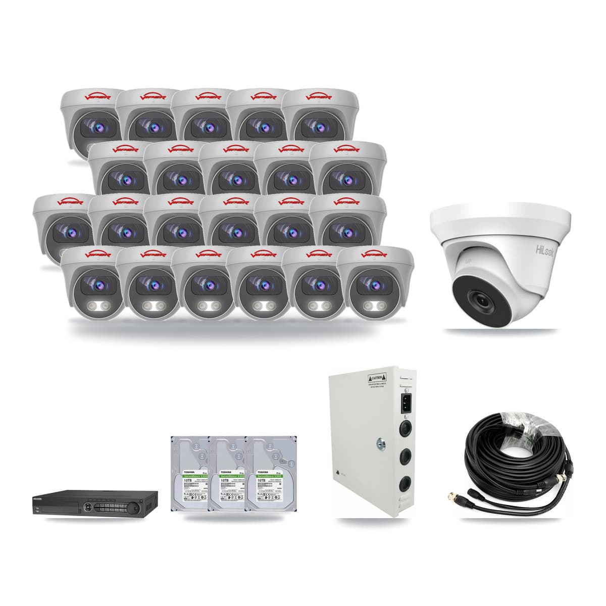 32-Channel 4MP – 5MP CCTV Kit — 1 4MP Turret + 22 White 5MP Cameras + 3× 10TB Recording (IDS-7332HUHI Recorder) - Image 1