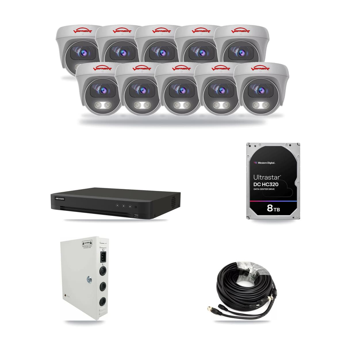 Hikvision 16-channel CCTV kit: 10 cameras (10× 5MP Camera), 8TB hard drive
