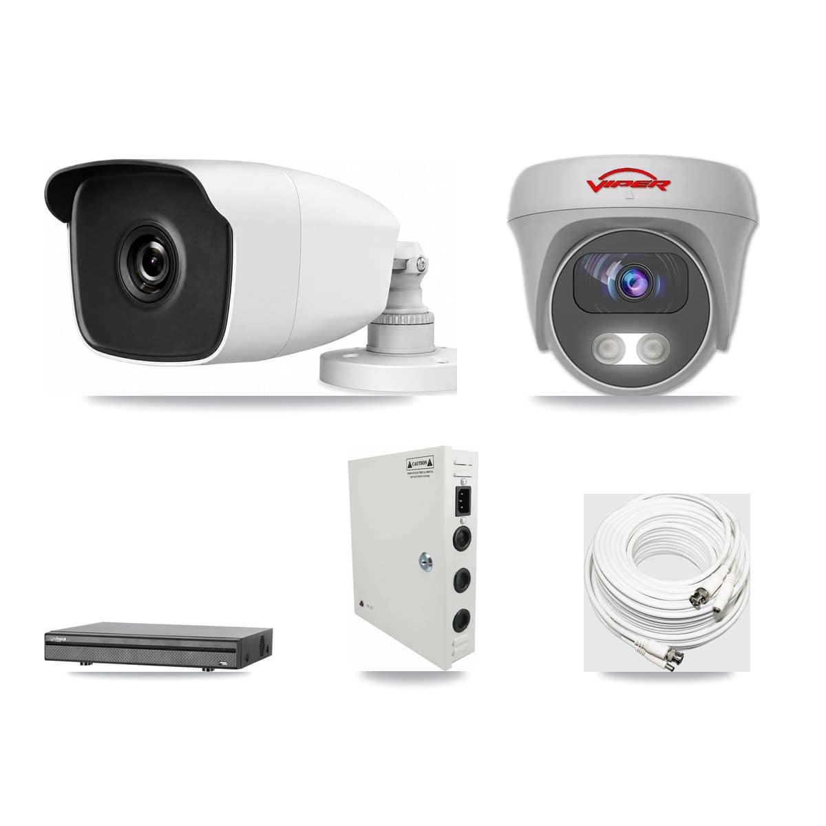 8-Channel 3MP – 5MP CCTV Kit — 1 3MP Bullet + 1 White 5MP Cameras + 3TB Recording (DH-XVR5108H Recorder) - Image 1