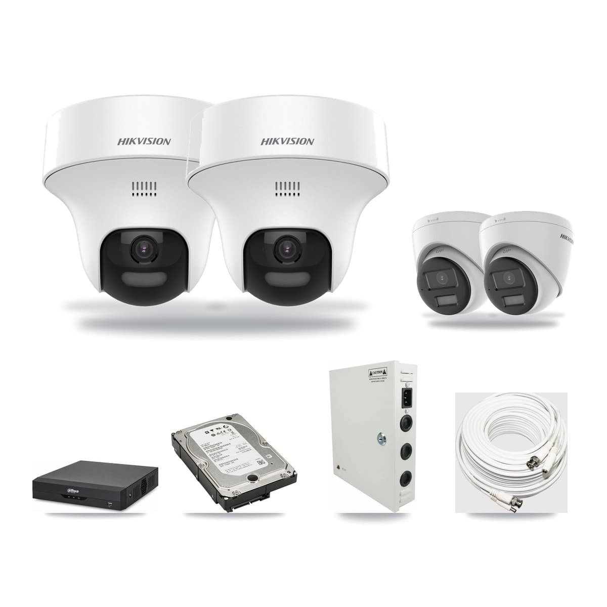 Hikvision & Dahua 4-Channel 5MP CCTV Kit — 2 DS-2CE70K0T + 2 DS-2CE78K0T Turret Cameras + 5TB Recording - Image 1