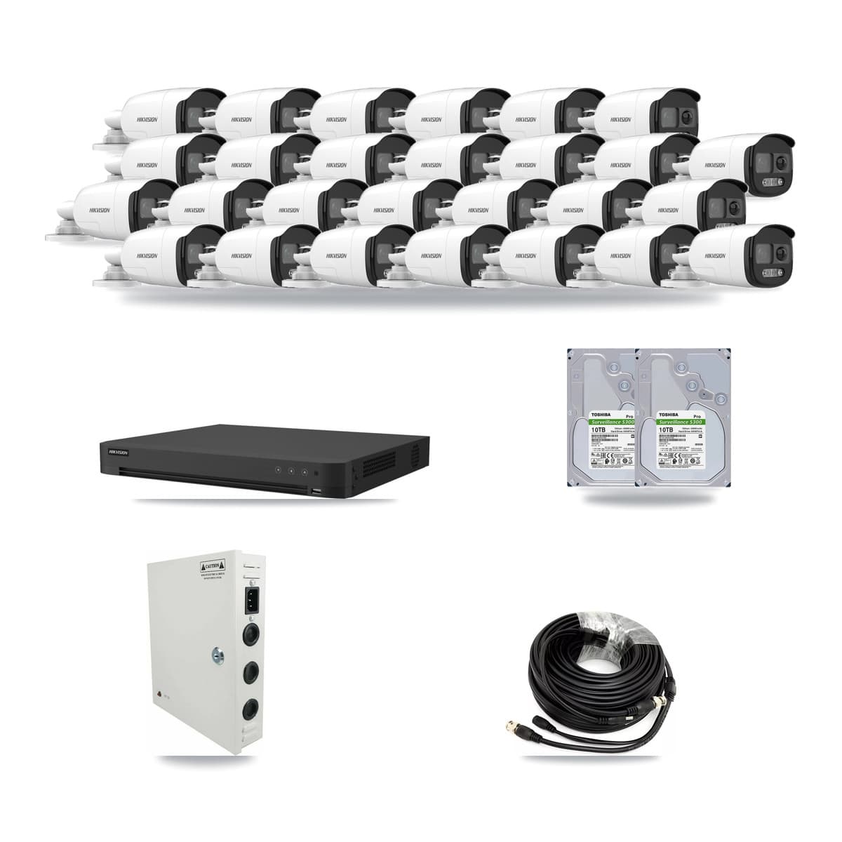 Hikvision 32-Channel 5MP CCTV Kit — 27 Bullet Cameras + 2× 10TB Recording - Image 1