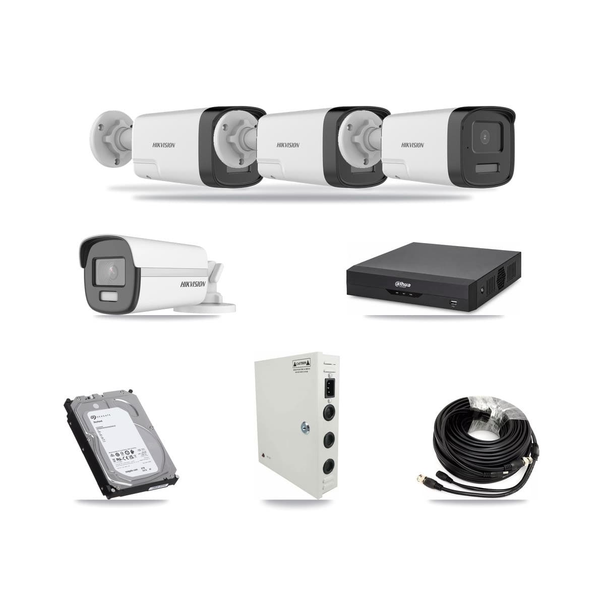 Dahua 4-channel CCTV kit: 4 cameras (3× 5MP Bullet + 1× 4K Bullet), 6TB hard drive