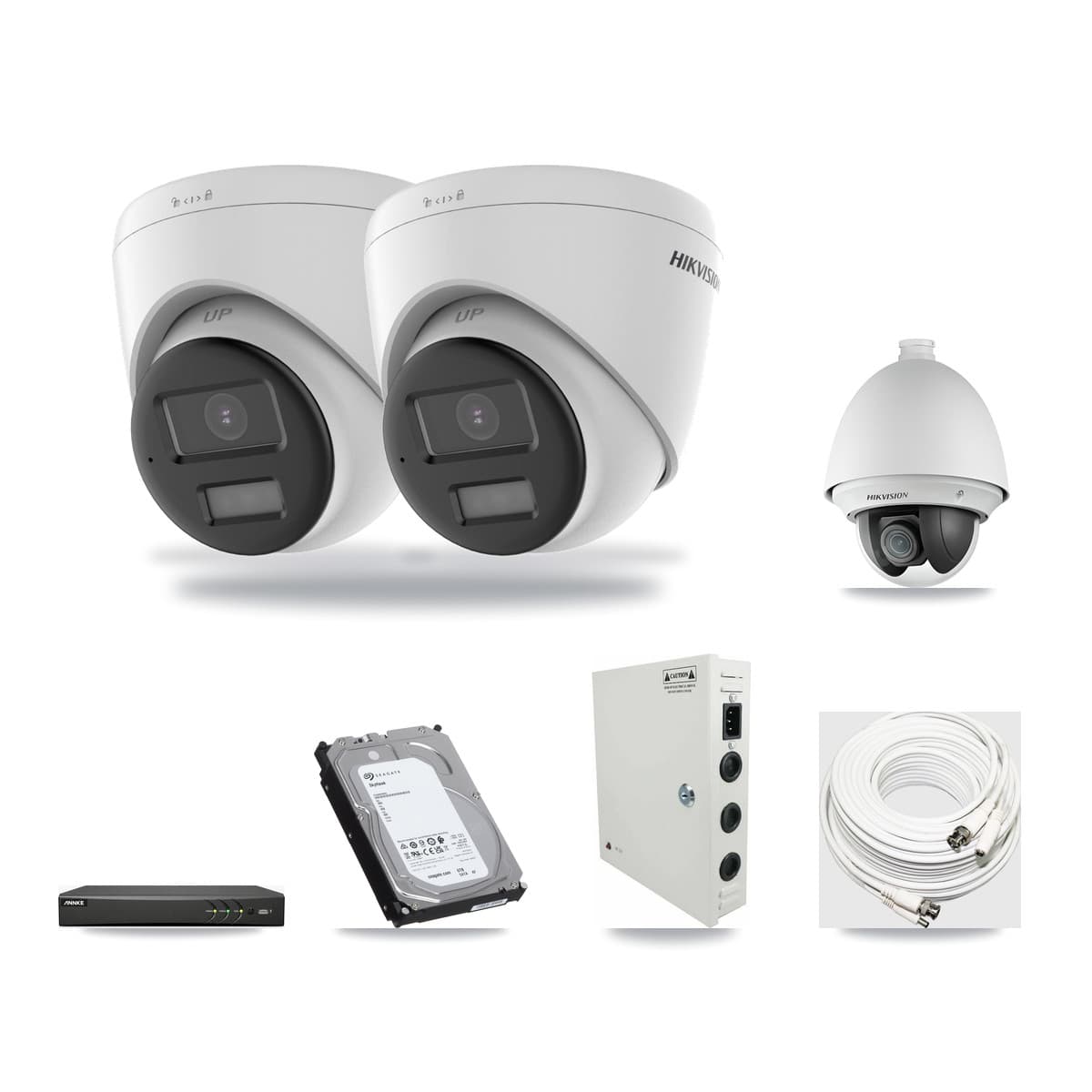 Hikvision & ANNKE 4-Channel 2MP – 4K CCTV Kit — 1 2MP PTZ + 2 4K Turret Cameras + 6TB Recording - Image 1