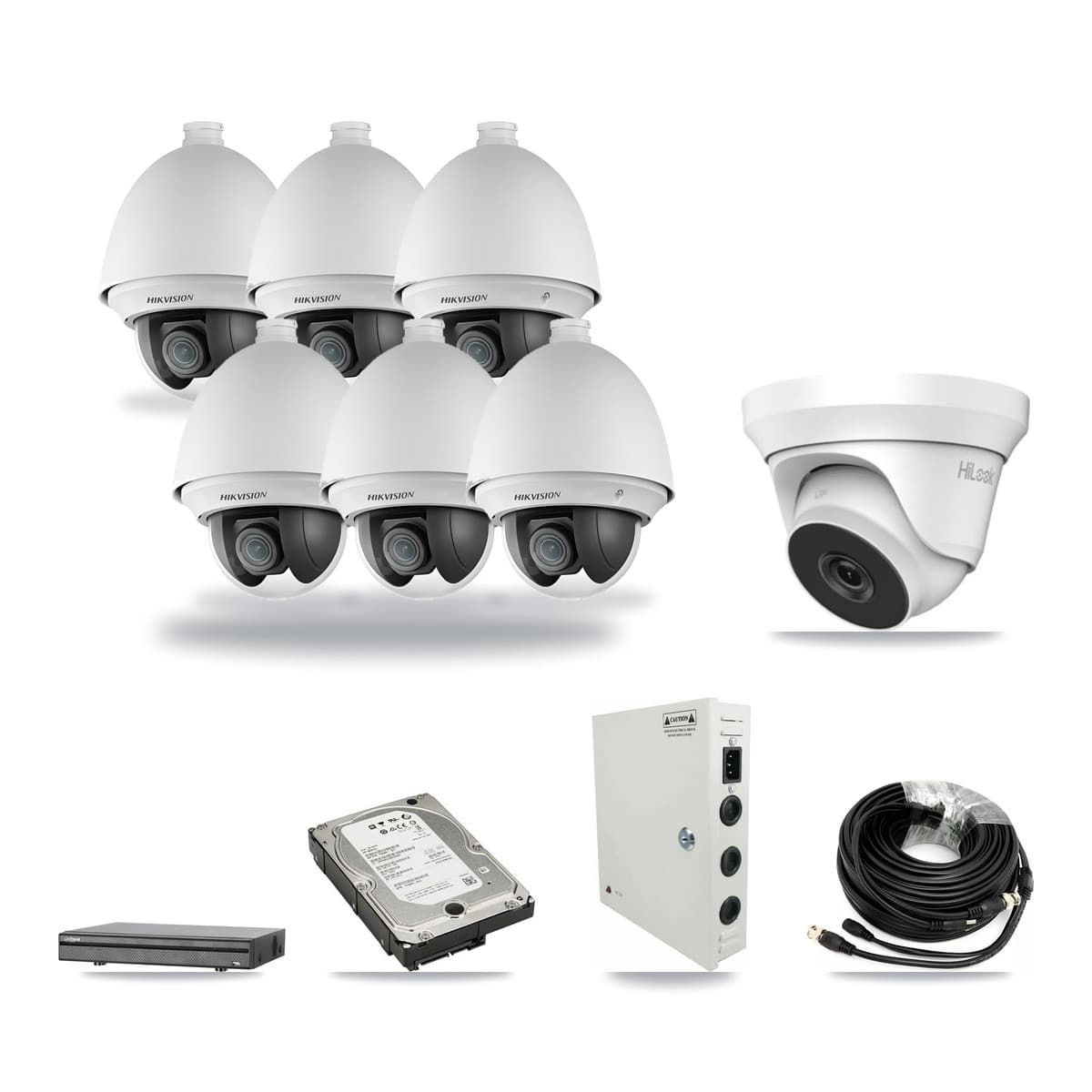 8-Channel 2MP – 4MP CCTV Kit — 6 2MP PTZ + 1 4MP Turret Cameras + 5TB Recording (DH-XVR5108H Recorder) - Image 1