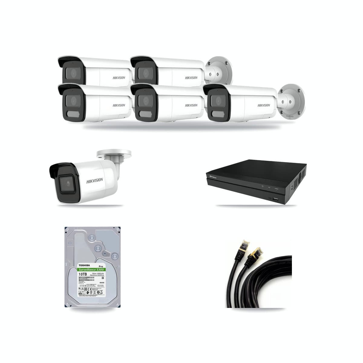 Prolux 8-channel CCTV kit: 6 cameras (5× 4MP Bullet + 1× 4K Bullet), 10TB hard drive