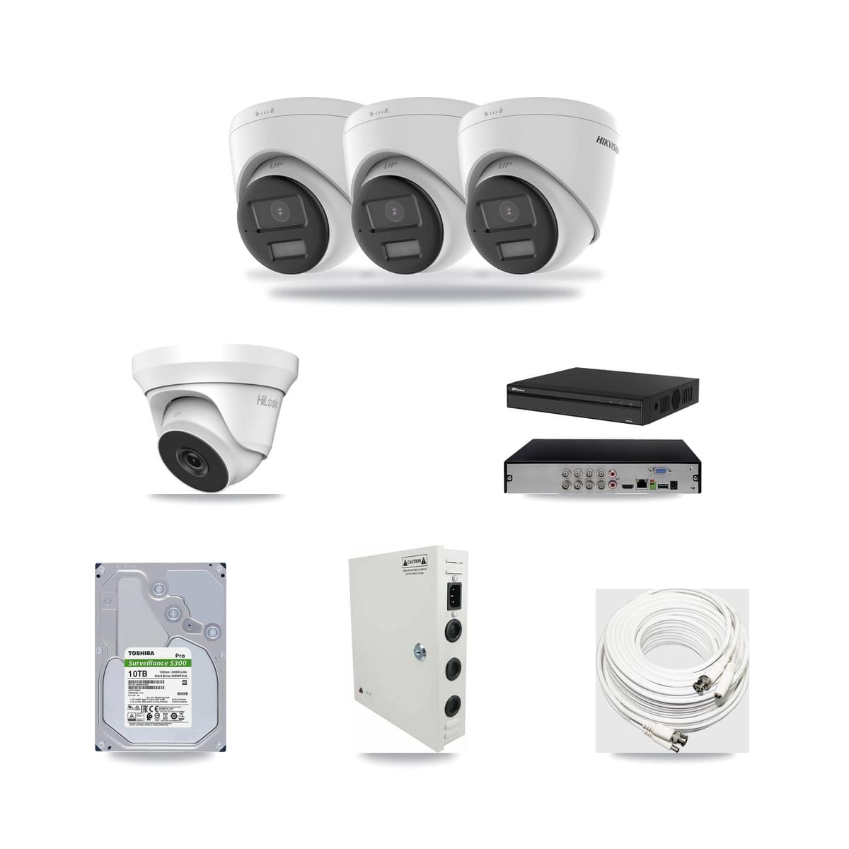8-Channel 4MP – 4K CCTV Kit — 3 4K + 1 4MP Turret Cameras + 10TB Recording (PXD-5108HS Recorder) - Image 1