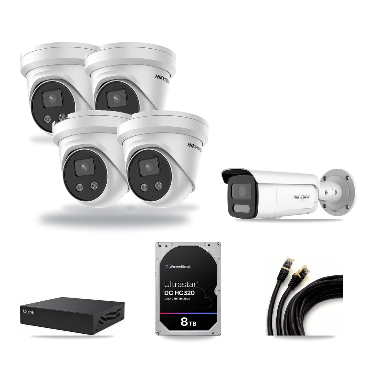 Hikvision & Longse 8-Channel 5MP – 4K CCTV Kit — 1 4K Bullet + 4 5MP Turret Cameras + 8TB Recording - Image 1