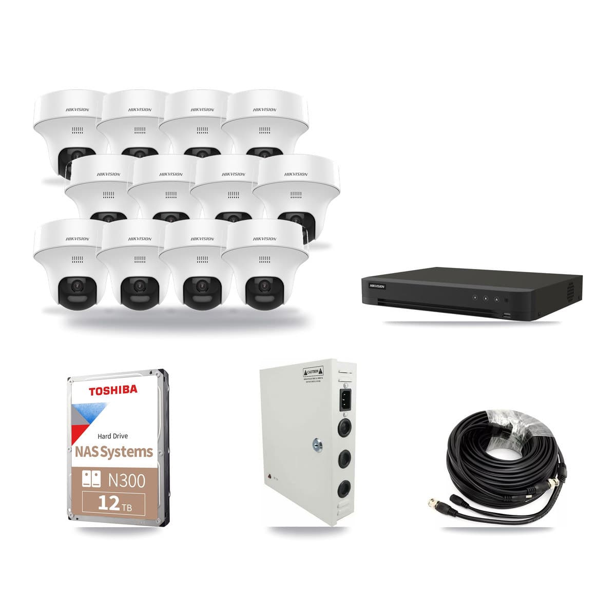Hikvision 16-Channel 5MP CCTV Kit — 12 DS-2CE70K0T Turret Cameras + 12TB Recording - Image 1