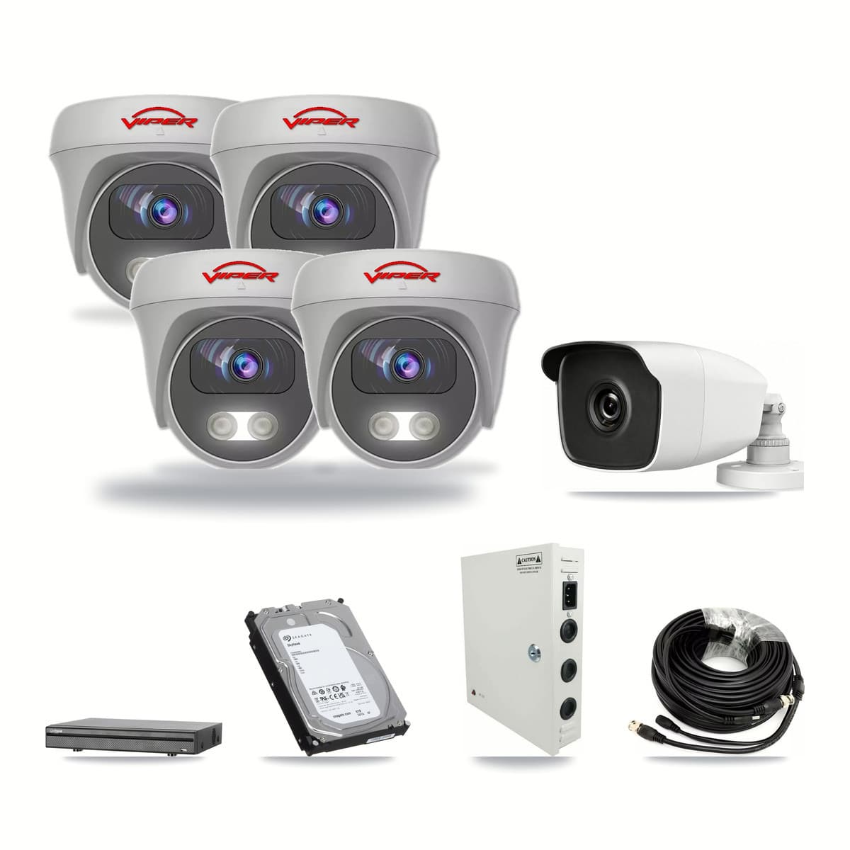 8-Channel 3MP – 5MP CCTV Kit — 1 3MP Bullet + 4 White 5MP Cameras + 6TB Recording (DH-XVR5108H Recorder) - Image 1