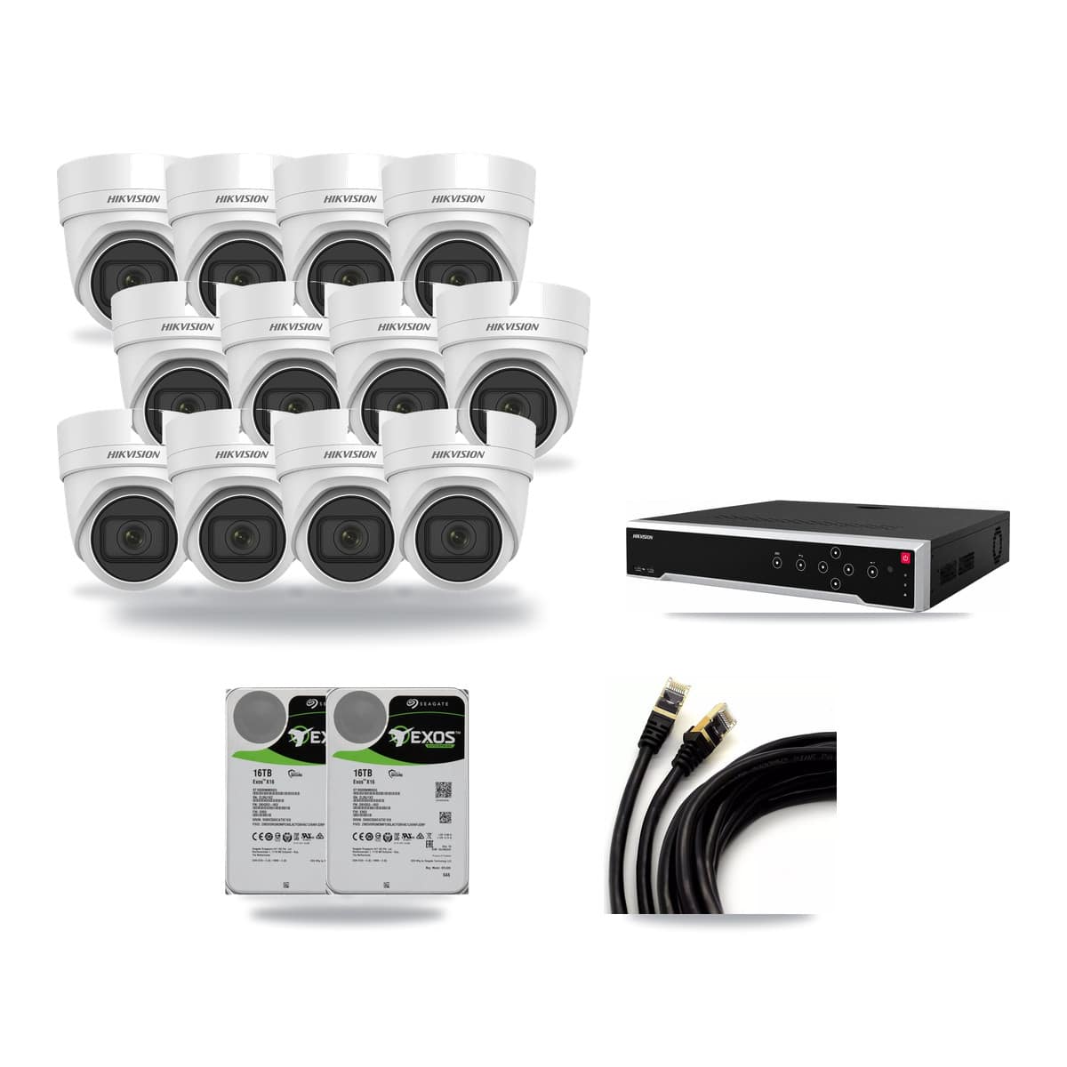 Hikvision 32-channel CCTV kit: 12 cameras (12× 4K Turret), 2× 16TB hard drive
