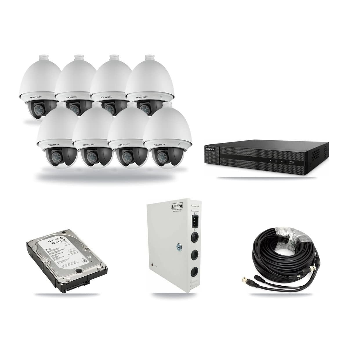 8-channel CCTV kit: 8 cameras (8× 2MP PTZ), 5TB hard drive