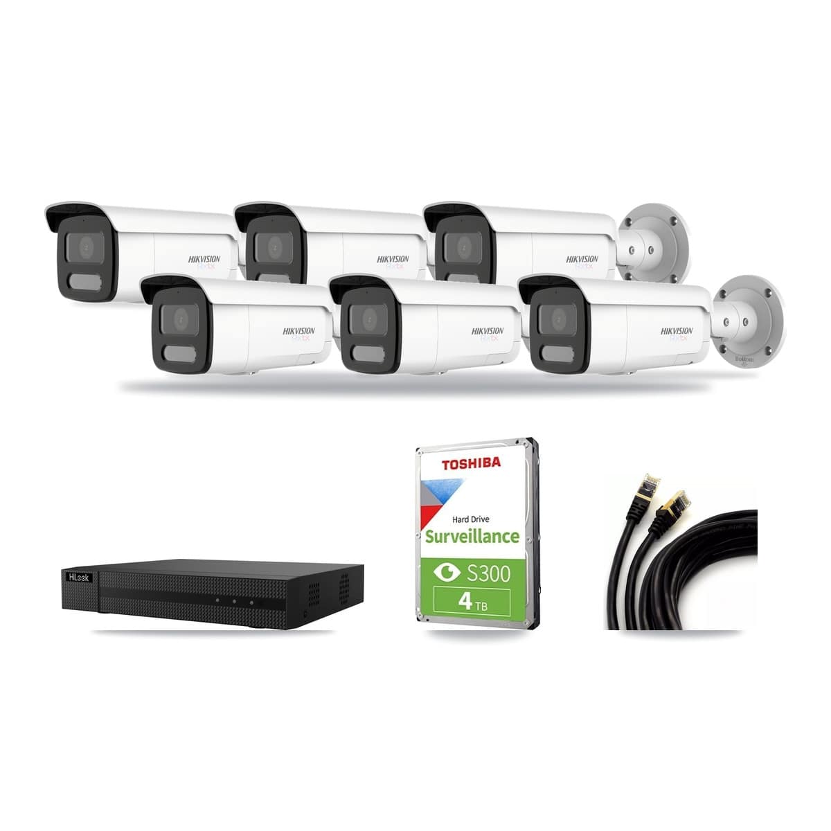 HiLook 8-channel CCTV kit: 6 cameras (6× 4K Bullet), 4TB hard drive