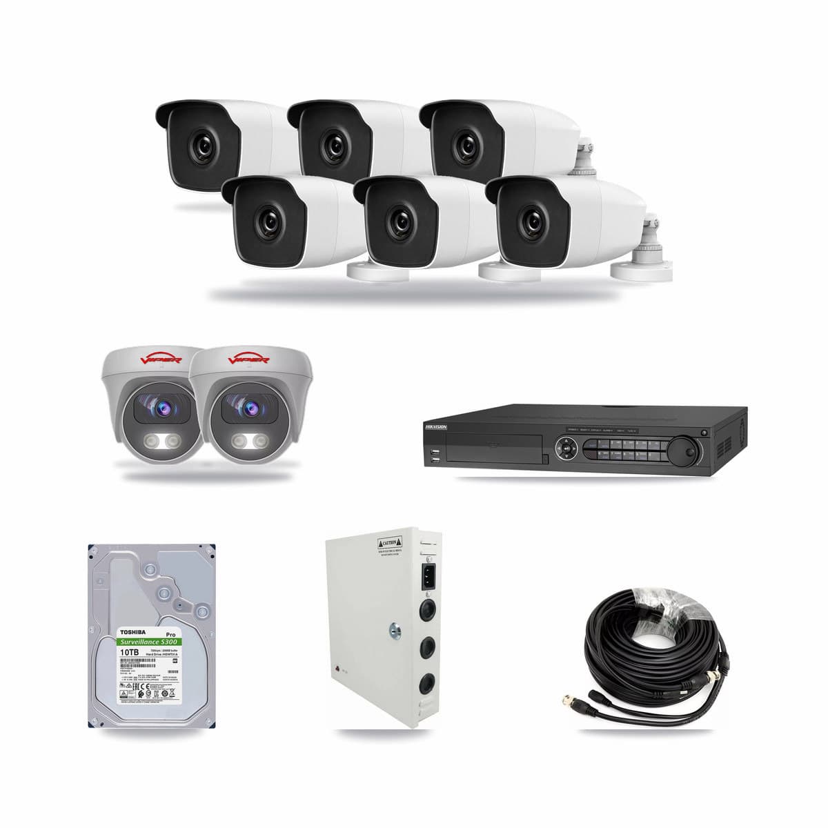 32-Channel 3MP – 5MP CCTV Kit — 6 3MP Bullet + 2 White 5MP Cameras + 10TB Recording (IDS-7332HUHI Recorder) - Image 1
