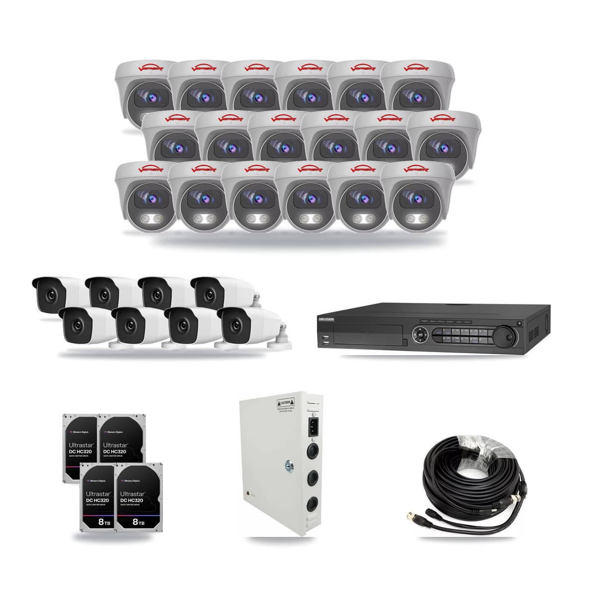 32-Channel 3MP – 5MP CCTV Kit — 8 3MP Bullet + 18 5MP Cameras + 4× 8TB Recording - Image 1