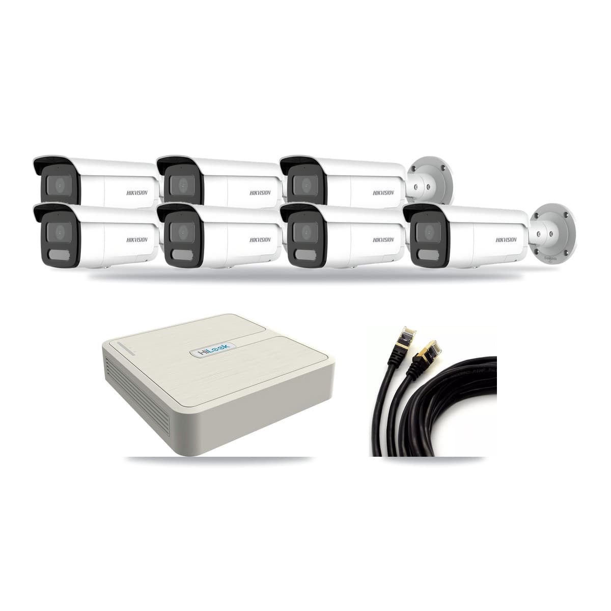 HiLook 8-channel CCTV kit: 8 cameras (7× 4MP Bullet + 1× 5MP Dome), 3TB hard drive