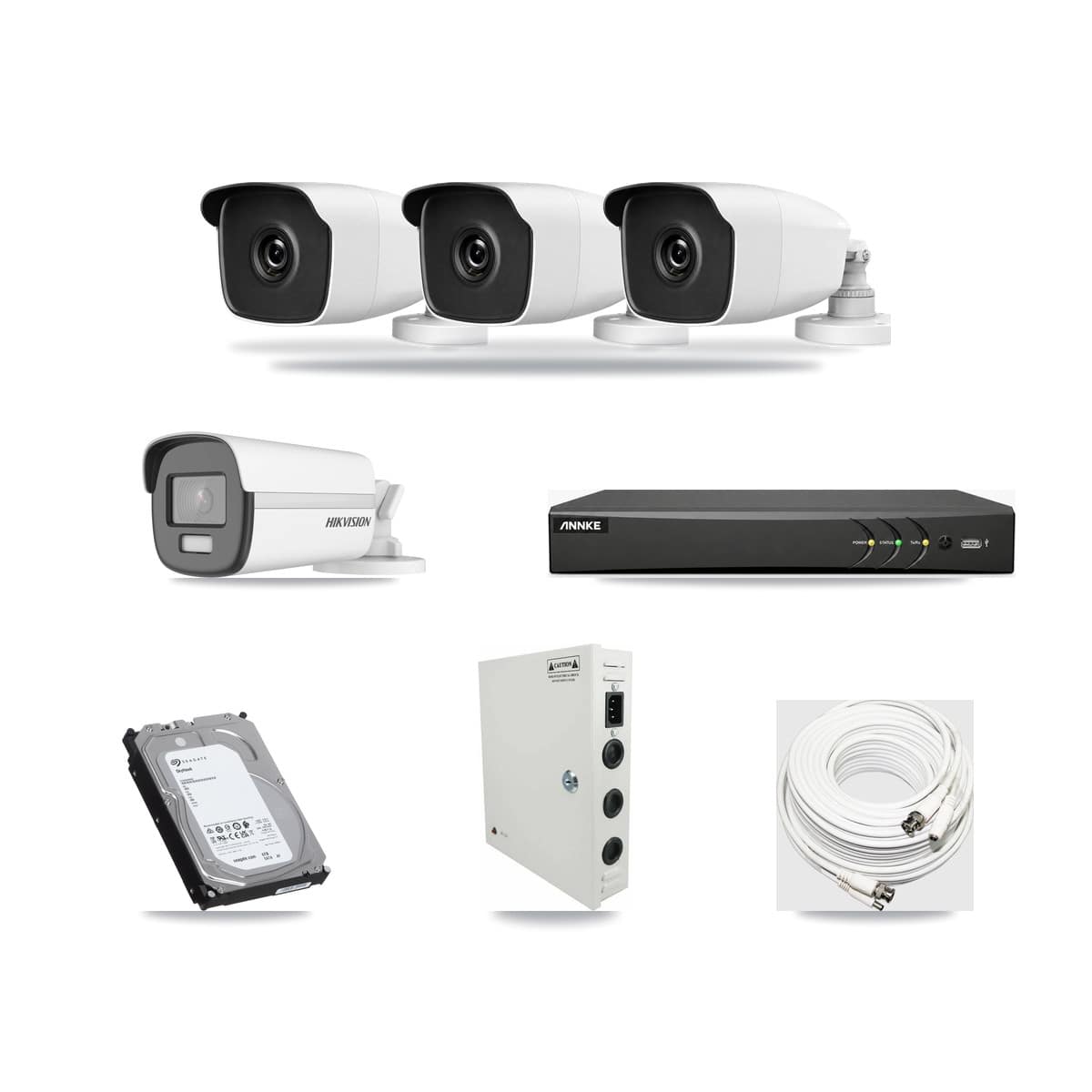 4-Channel 3MP – 4K CCTV Kit — 1 4K + 3 3MP Bullet Cameras + 6TB Recording (AN-DV4-8MP Recorder) - Image 1