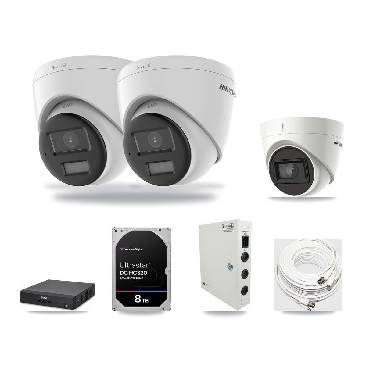 Hikvision & Dahua 4-Channel 4K CCTV Kit — 2 DS-2CE78U0T + 1 DS-2CE78U1T Turret Cameras + 8TB Recording - Image 1