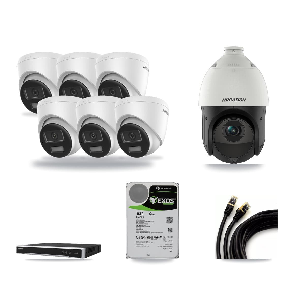 Hikvision 16-Channel 4MP – 4K CCTV Kit — 6 4K Turret + 1 4MP PTZ Cameras + 16TB Recording - Image 1
