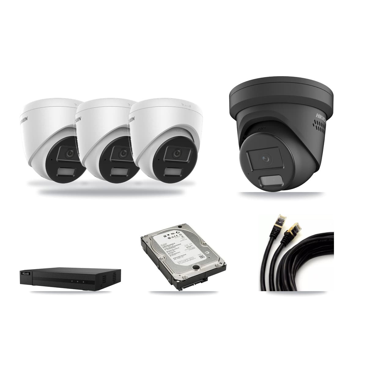 Hikvision & HiLook 8-Channel 4MP CCTV Kit — 3 DS-2CD1343G2 + 1 DS-2CD2347G2 Turret Cameras + 5TB Recording - Image 1